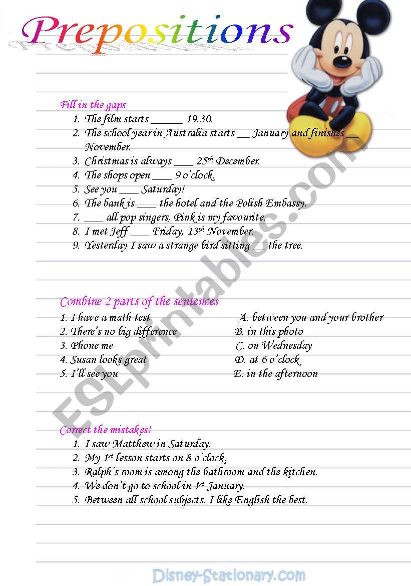 prepositions worksheet