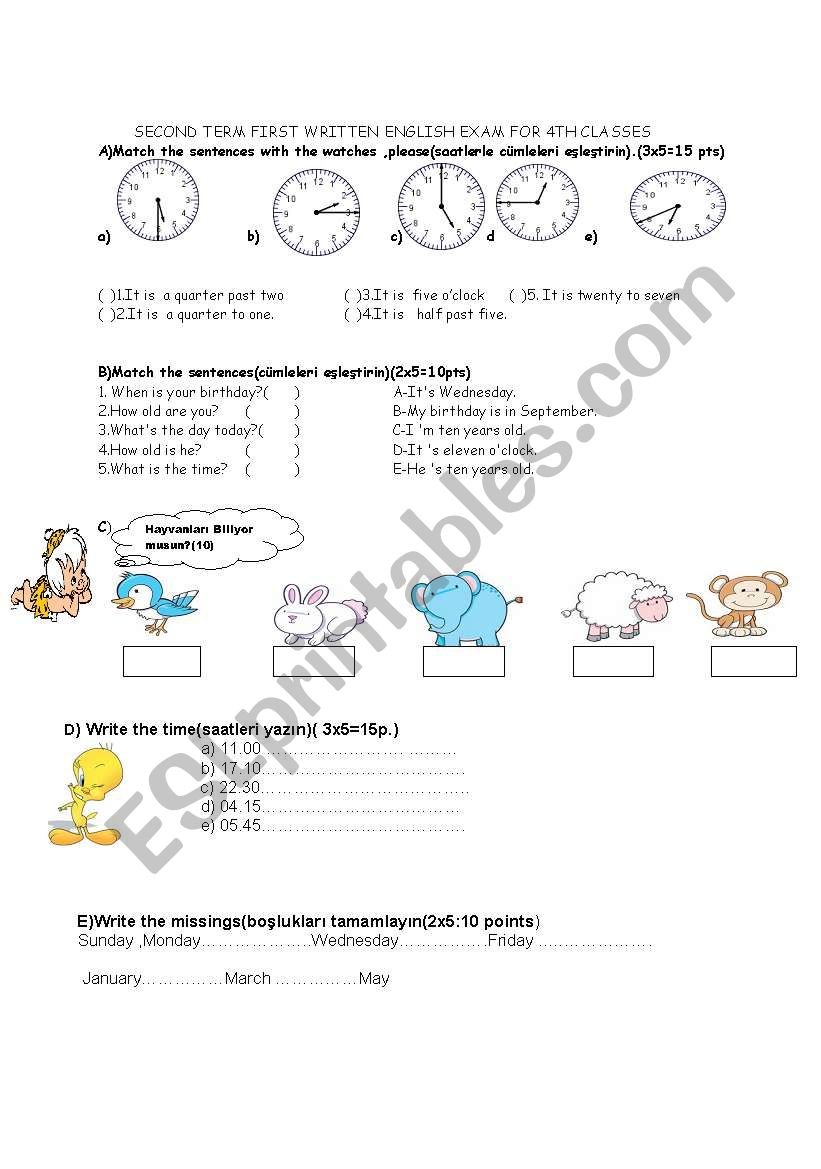 second term first exam for 4. grades