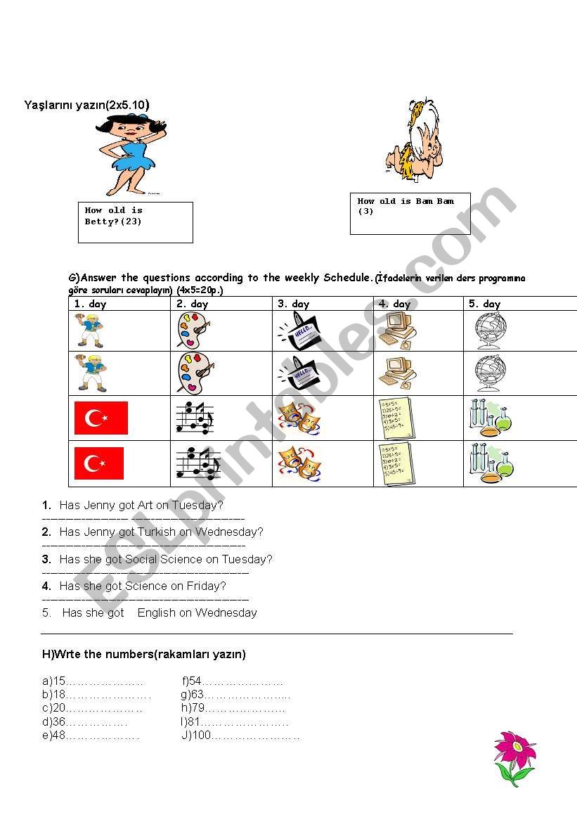 exam for 4.grades worksheet