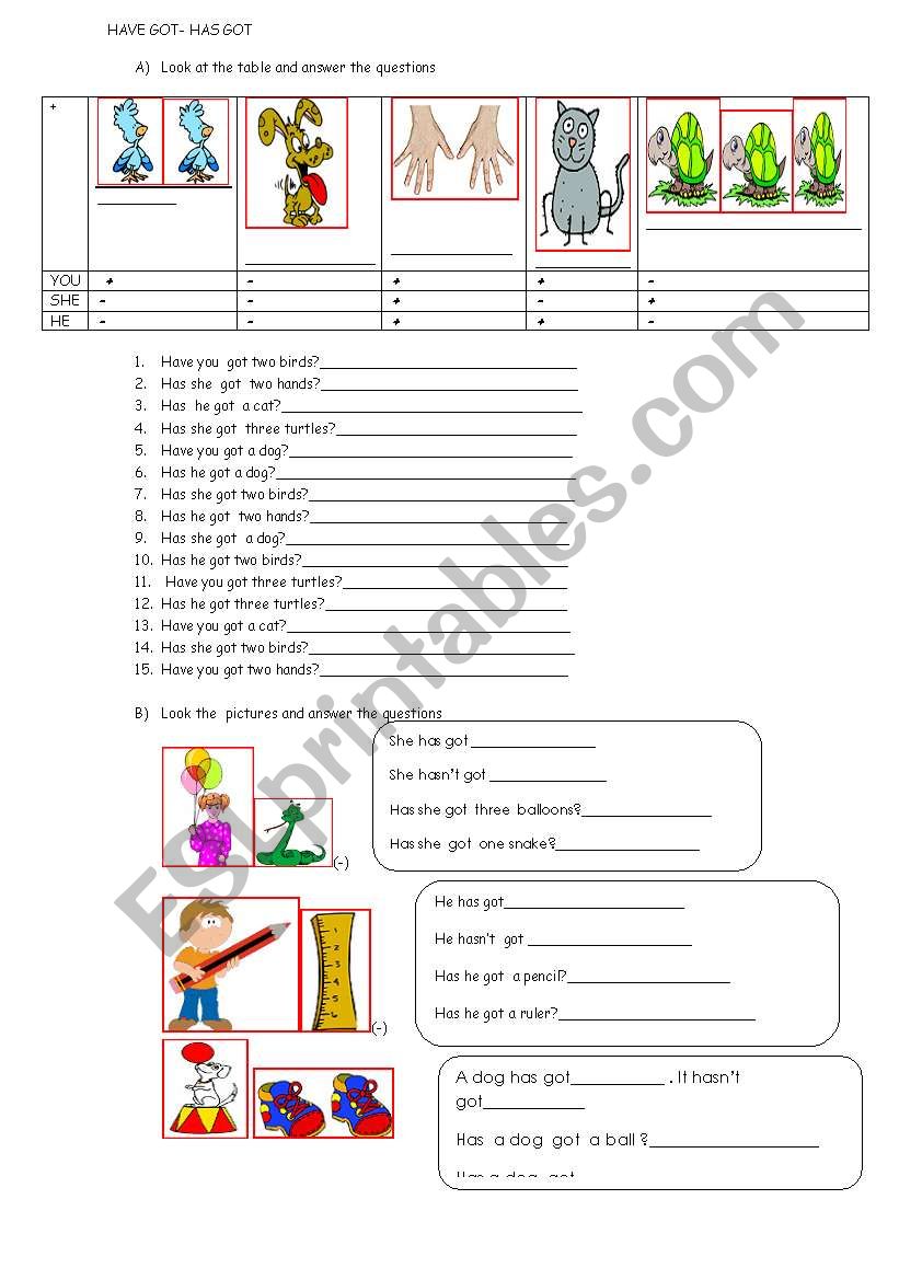 have got-has got worksheet