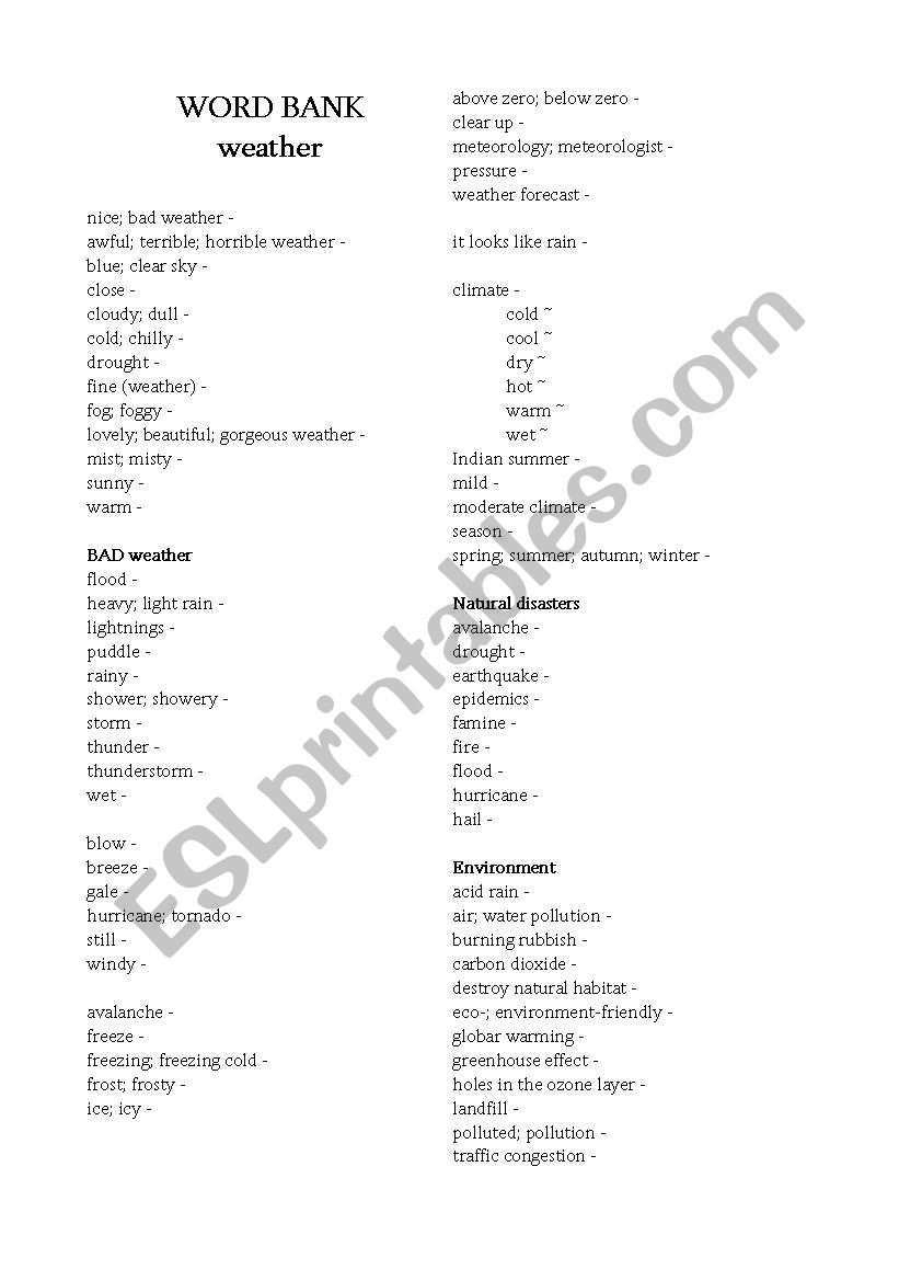 weather worksheet