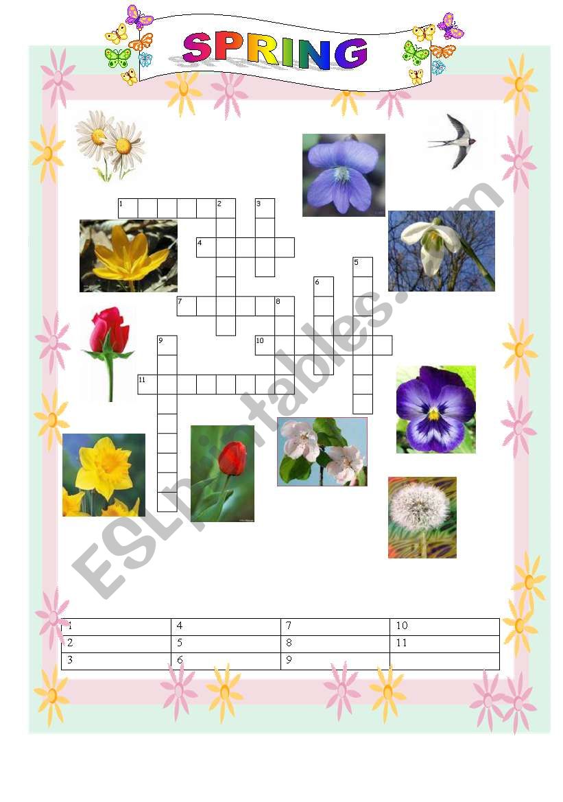 SPRING crossword worksheet