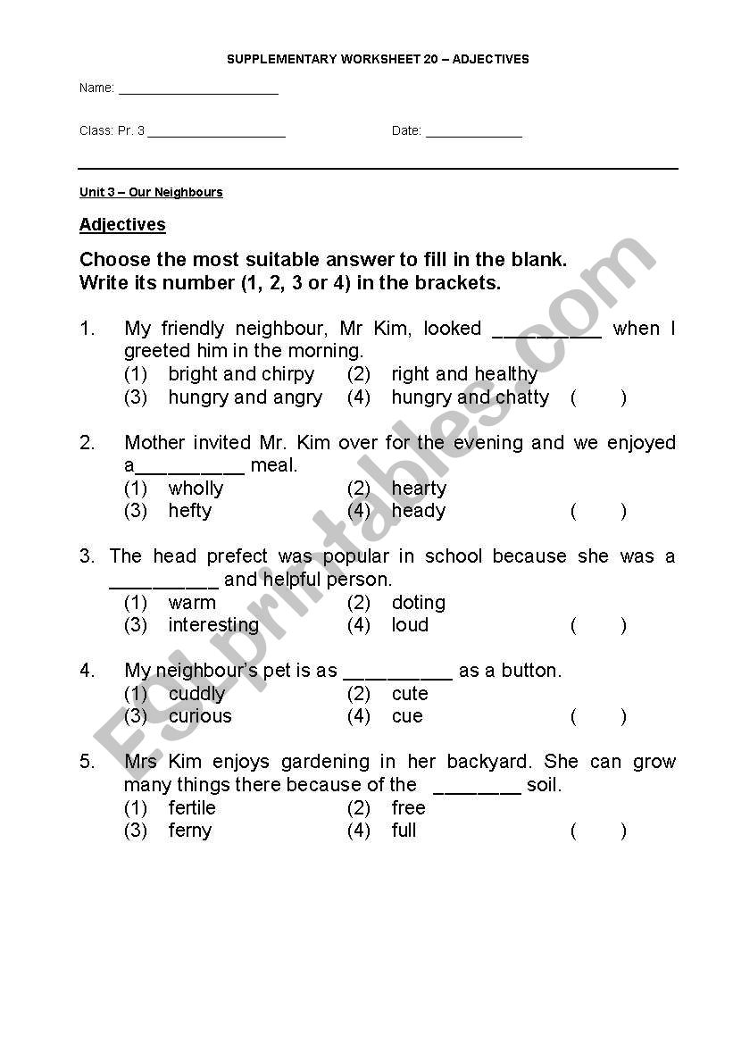 adjectives worksheet 1 worksheet