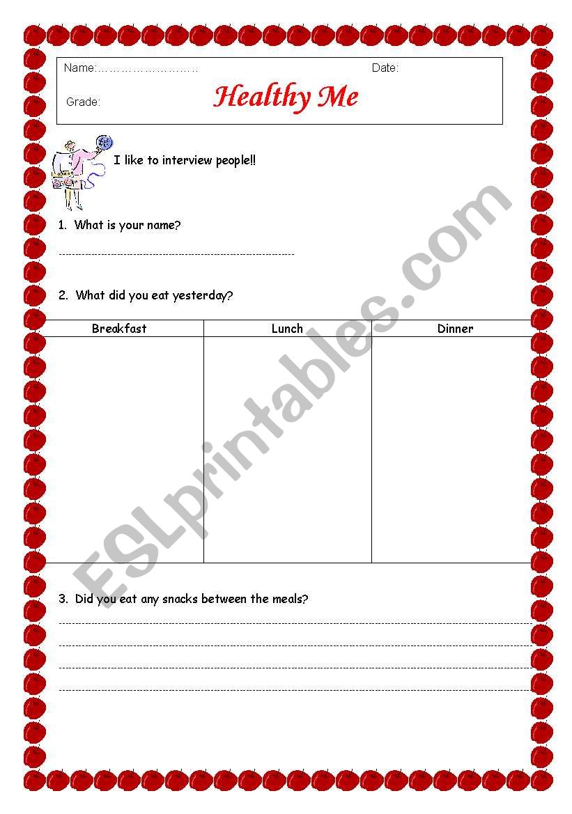 healthy Me worksheet