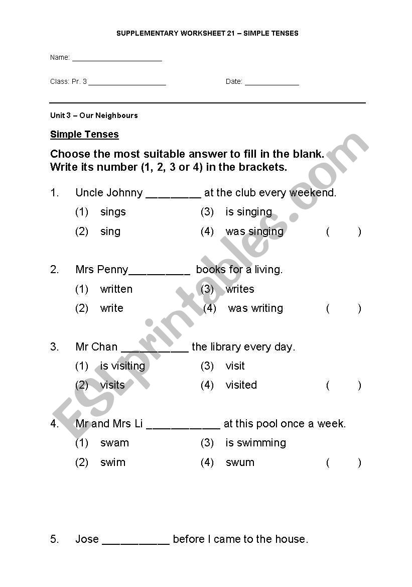 simple tenses worksheet 1 worksheet