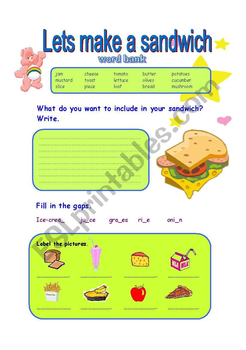 Lets make a sandwich! worksheet