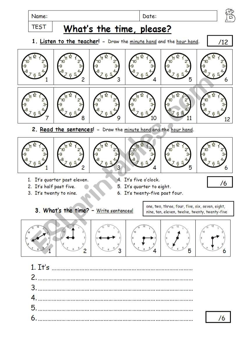 Time - Test B worksheet