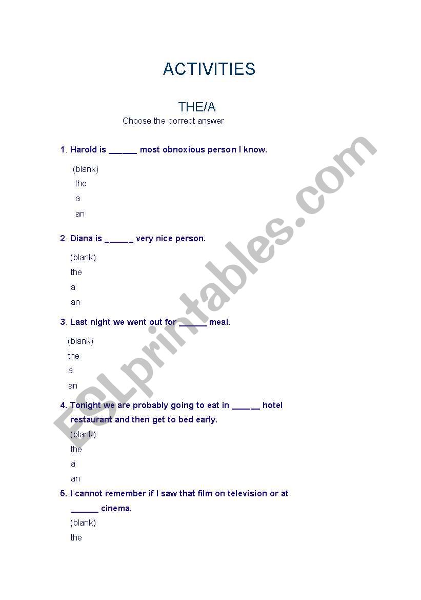 ACTIVITIES ARTICLES worksheet