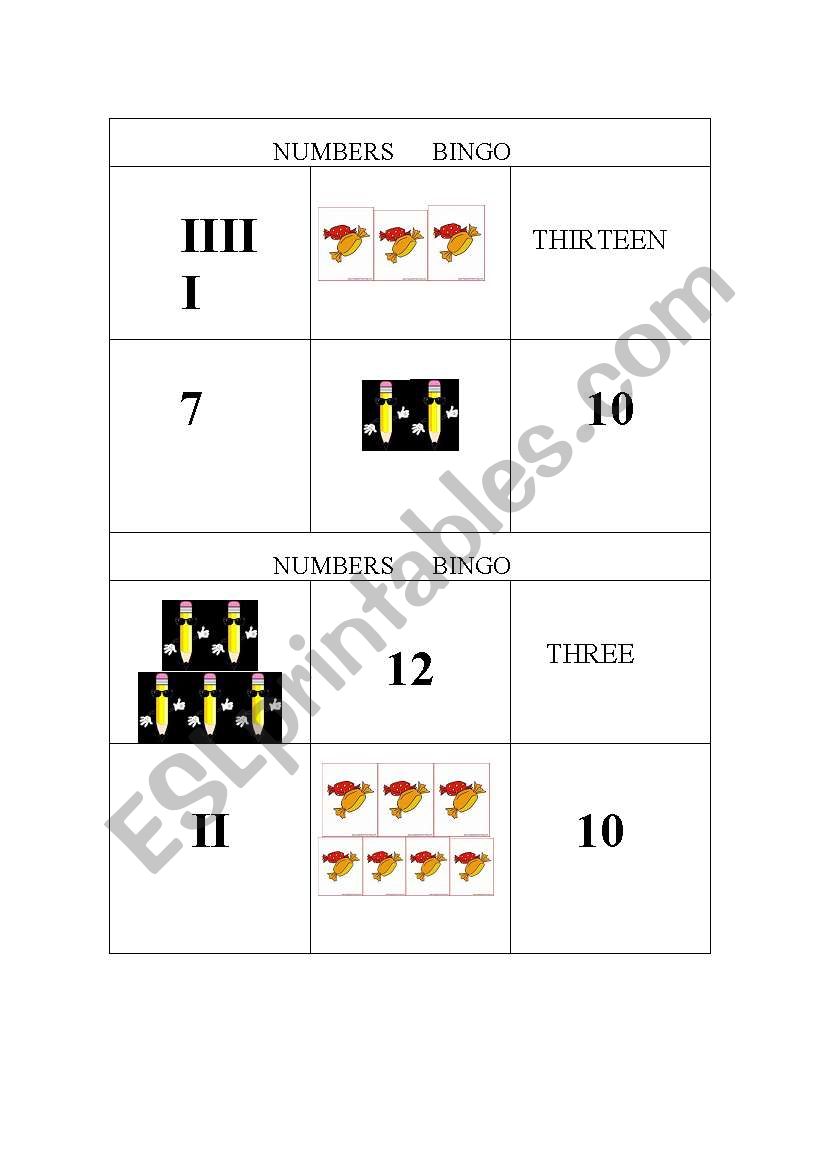 Numbers bingo worksheet