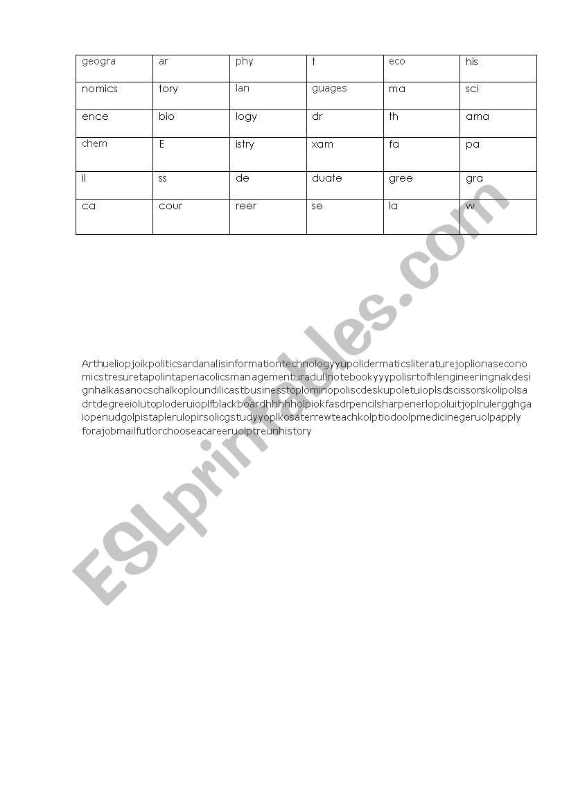education vocabulary worksheet