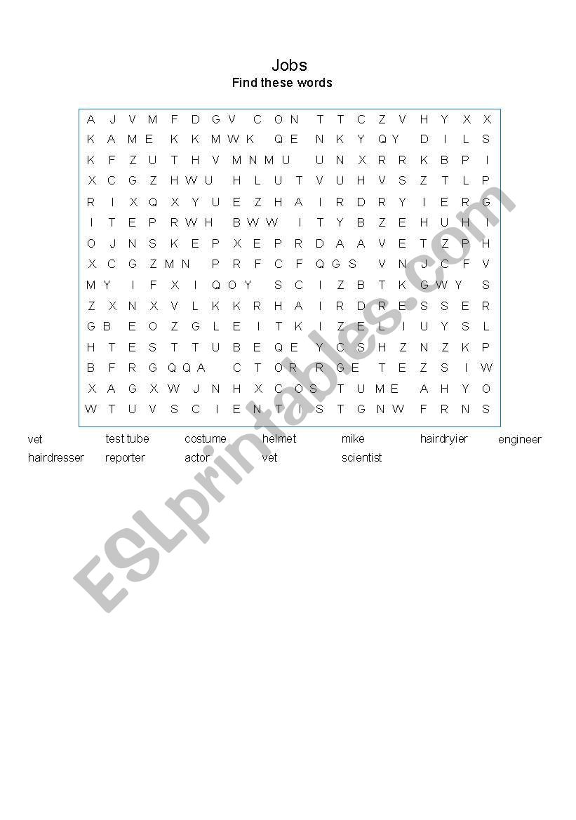 JOBS WORD SERCH worksheet