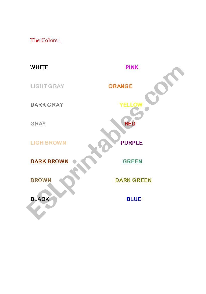 THE COLORS worksheet