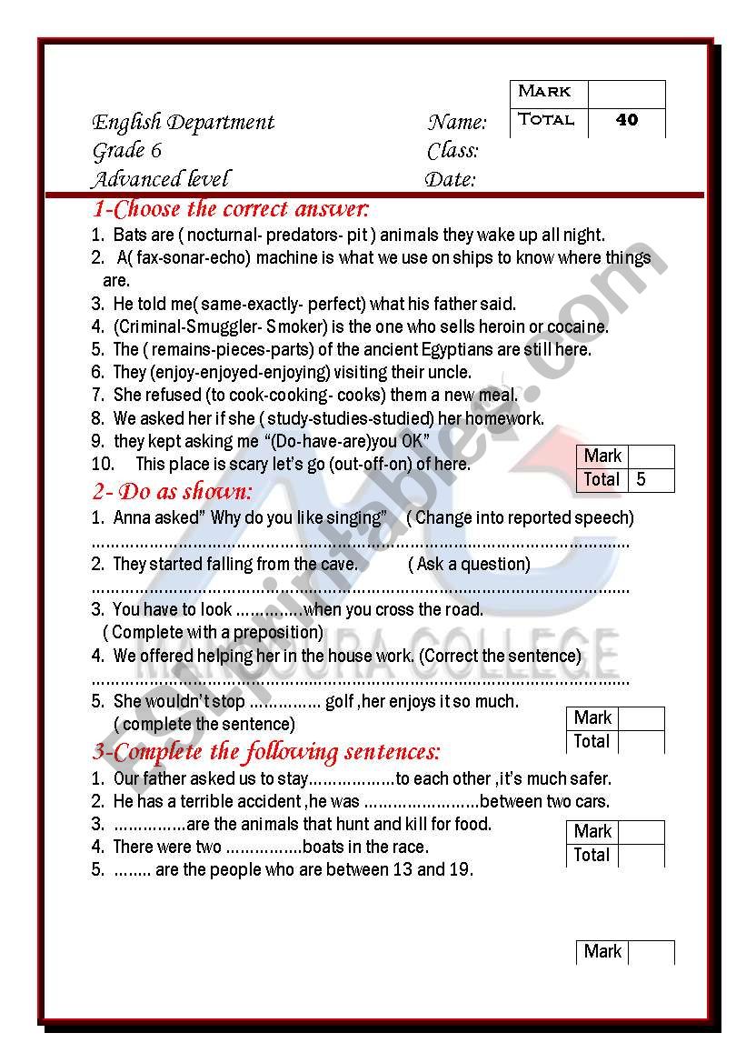 General English exam for pre-intermediat students