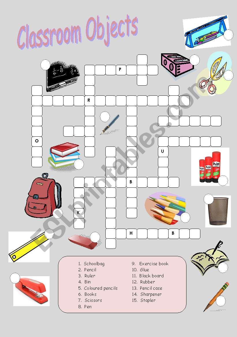 Classroom Objects Crossword worksheet