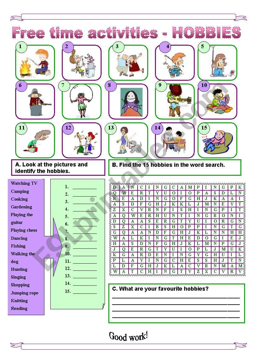 15 Free time activities  worksheet