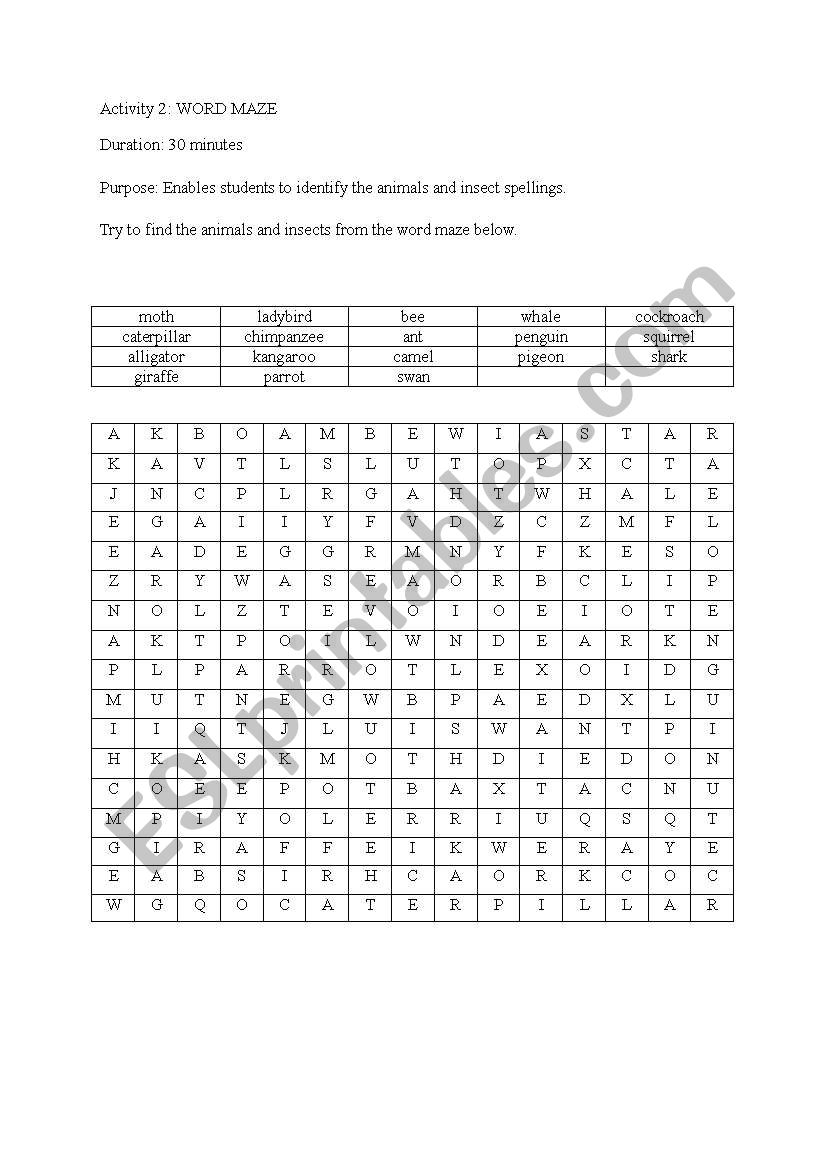 Animals worksheet