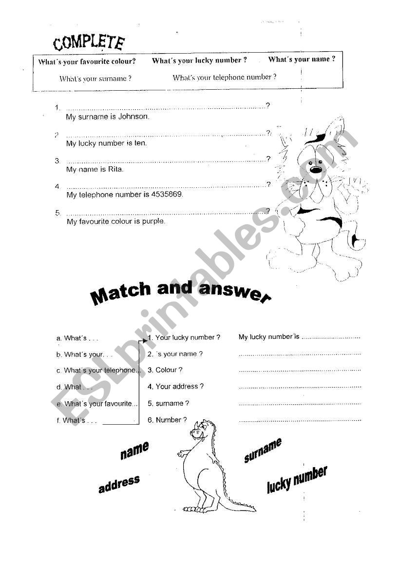 Personal information worksheet