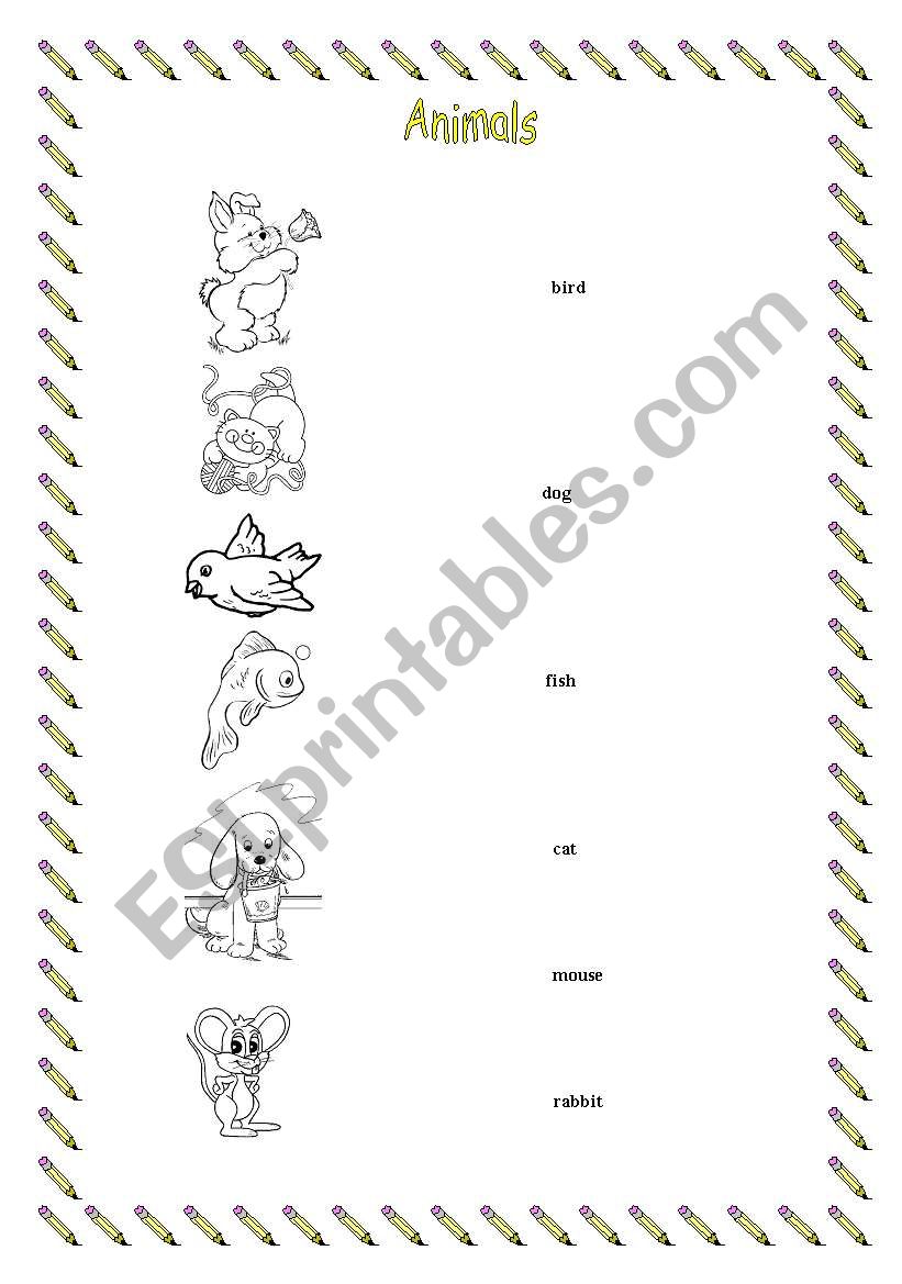 Matching exercise animals worksheet