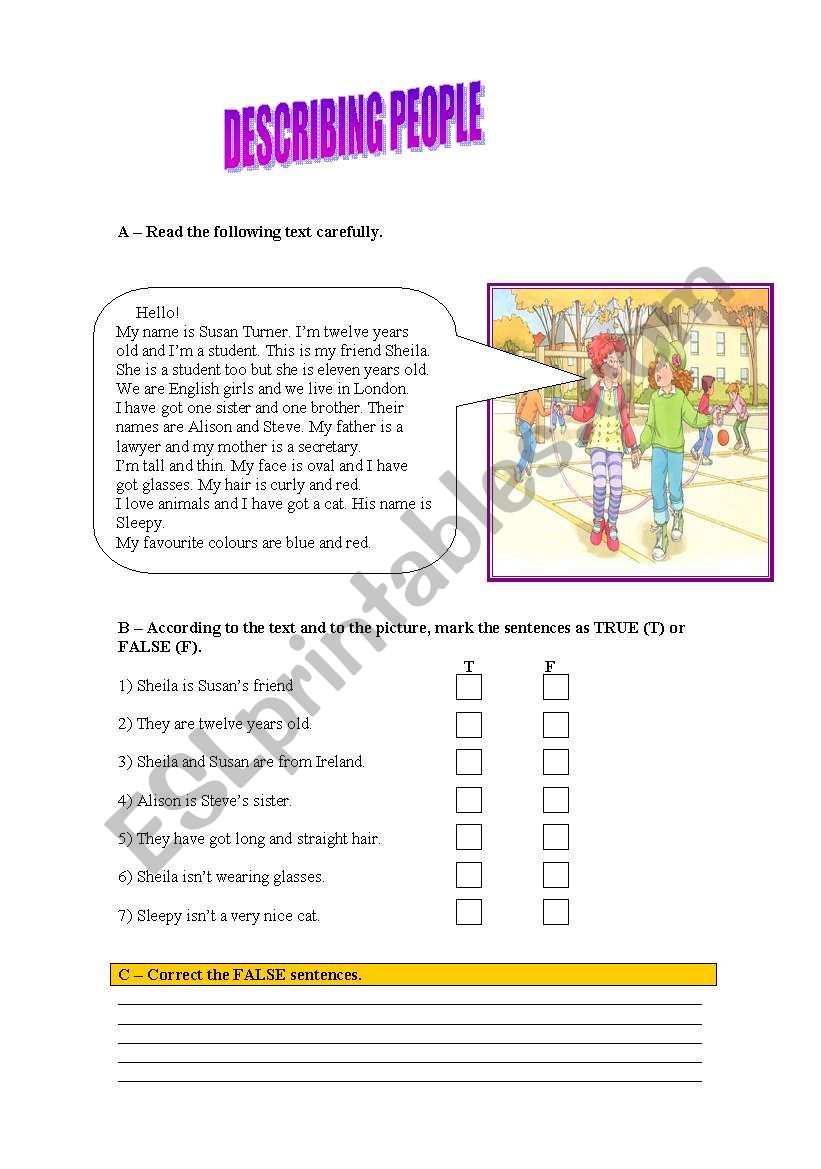 Describing people worksheet