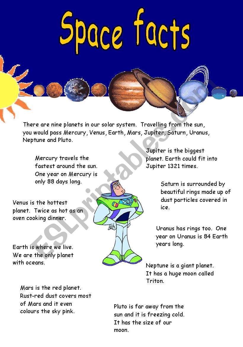 Space facts worksheet