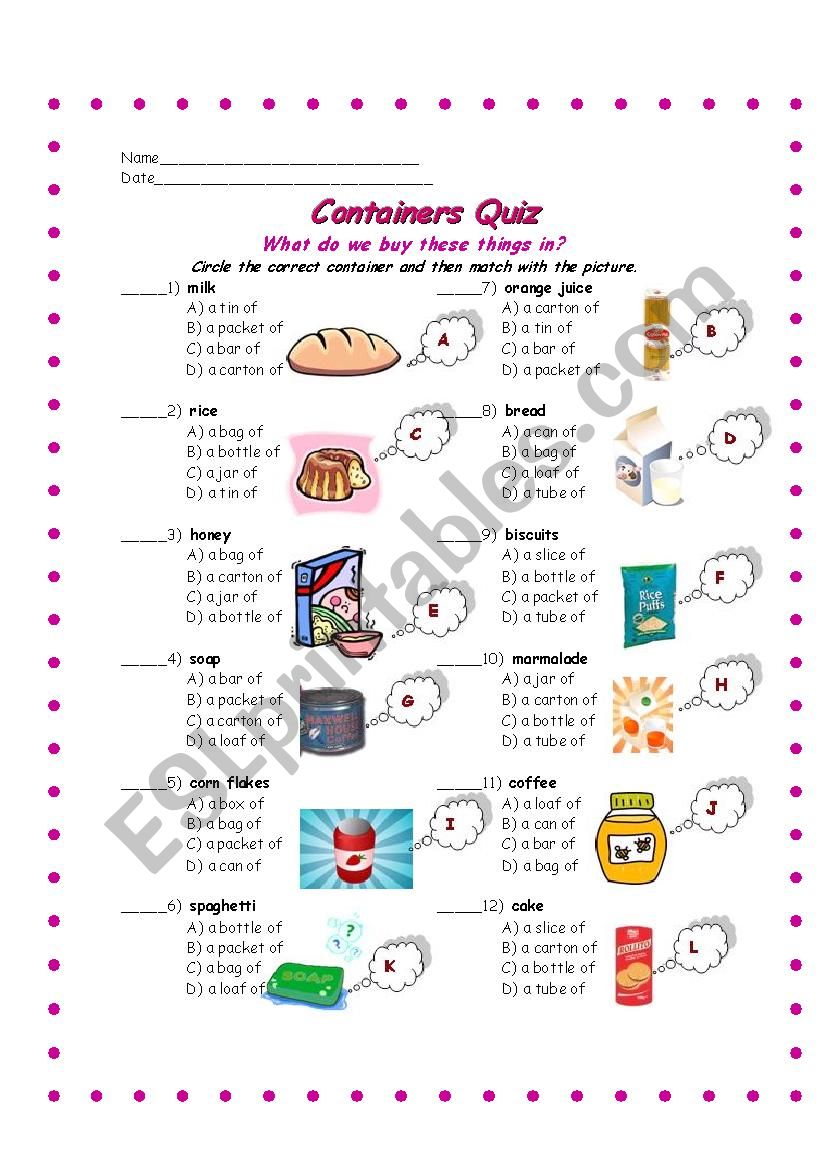 containers quiz worksheet