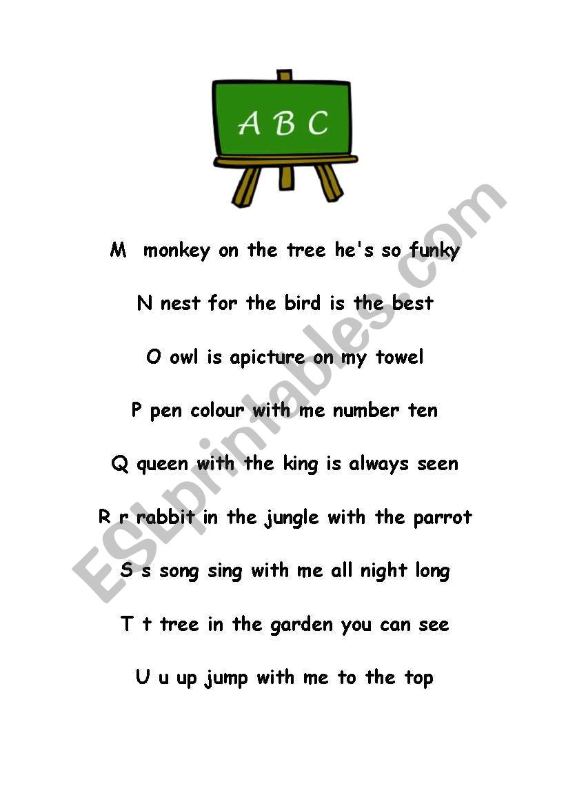 the alphabet song  worksheet