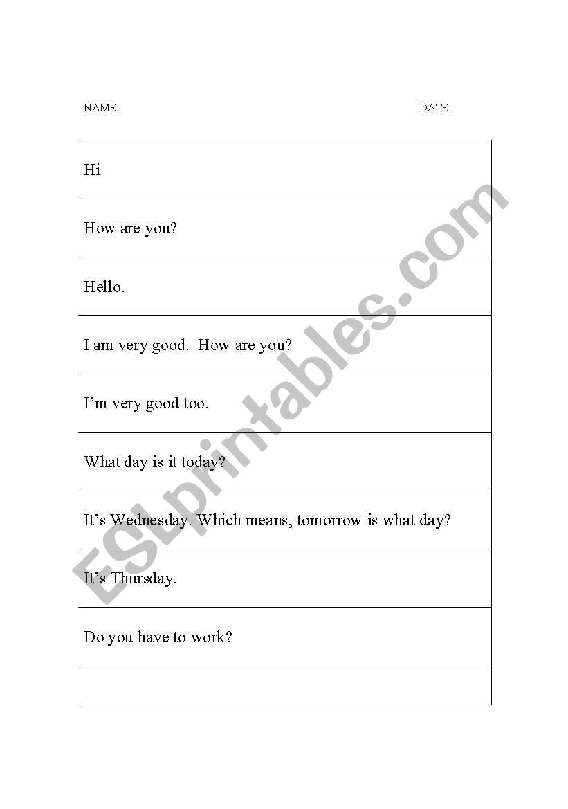 Putting Greetings in Order worksheet