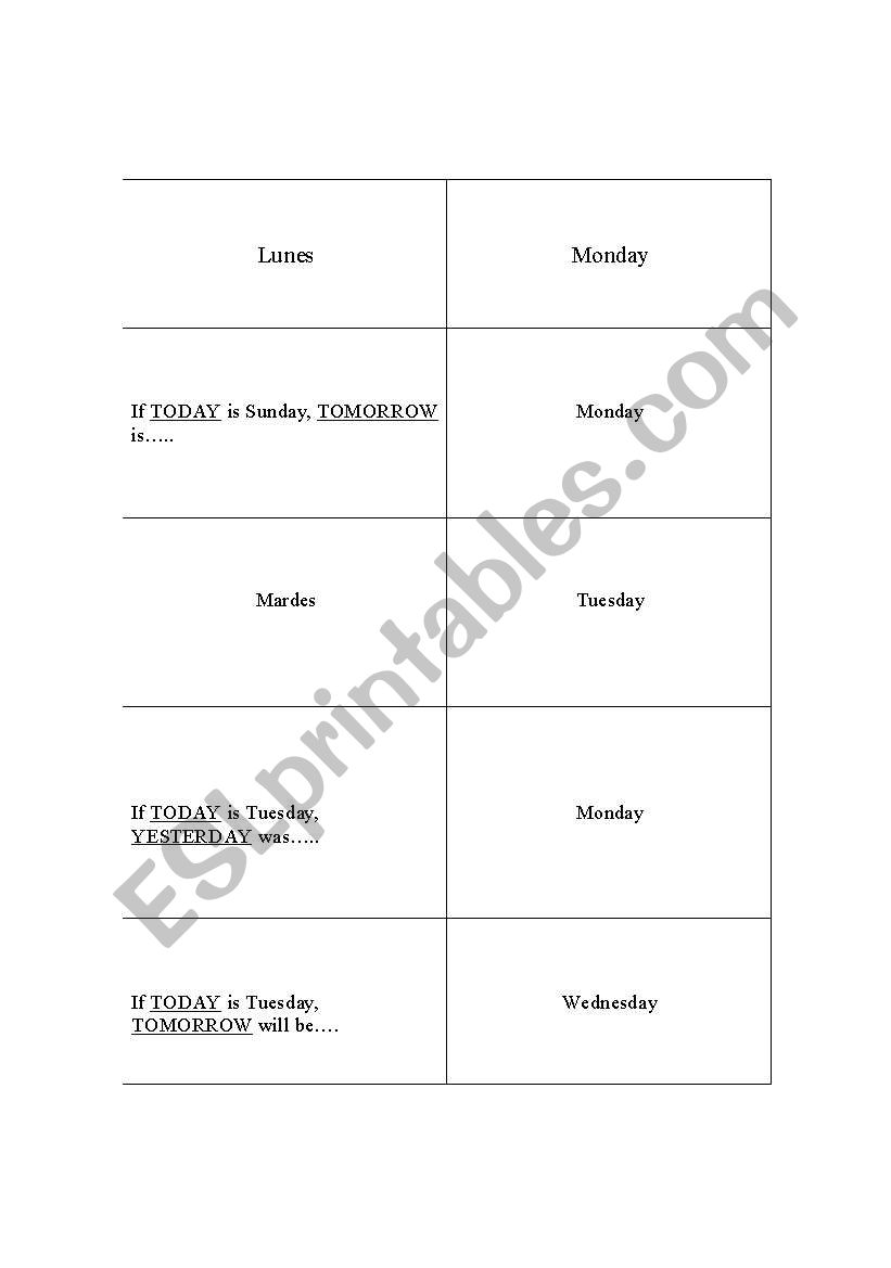 Flashcard/Days of the week worksheet