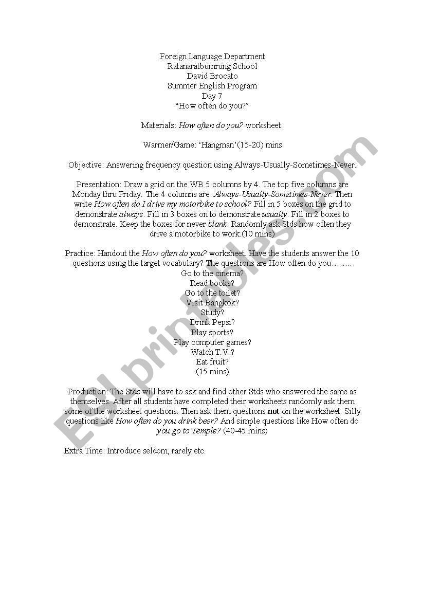 ALWAYS-USUALY-SOMETIMES-NEVER worksheet