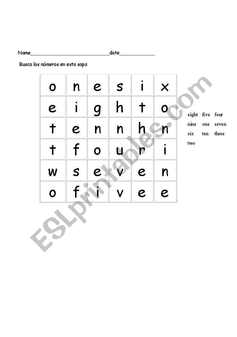 nombres worksheet