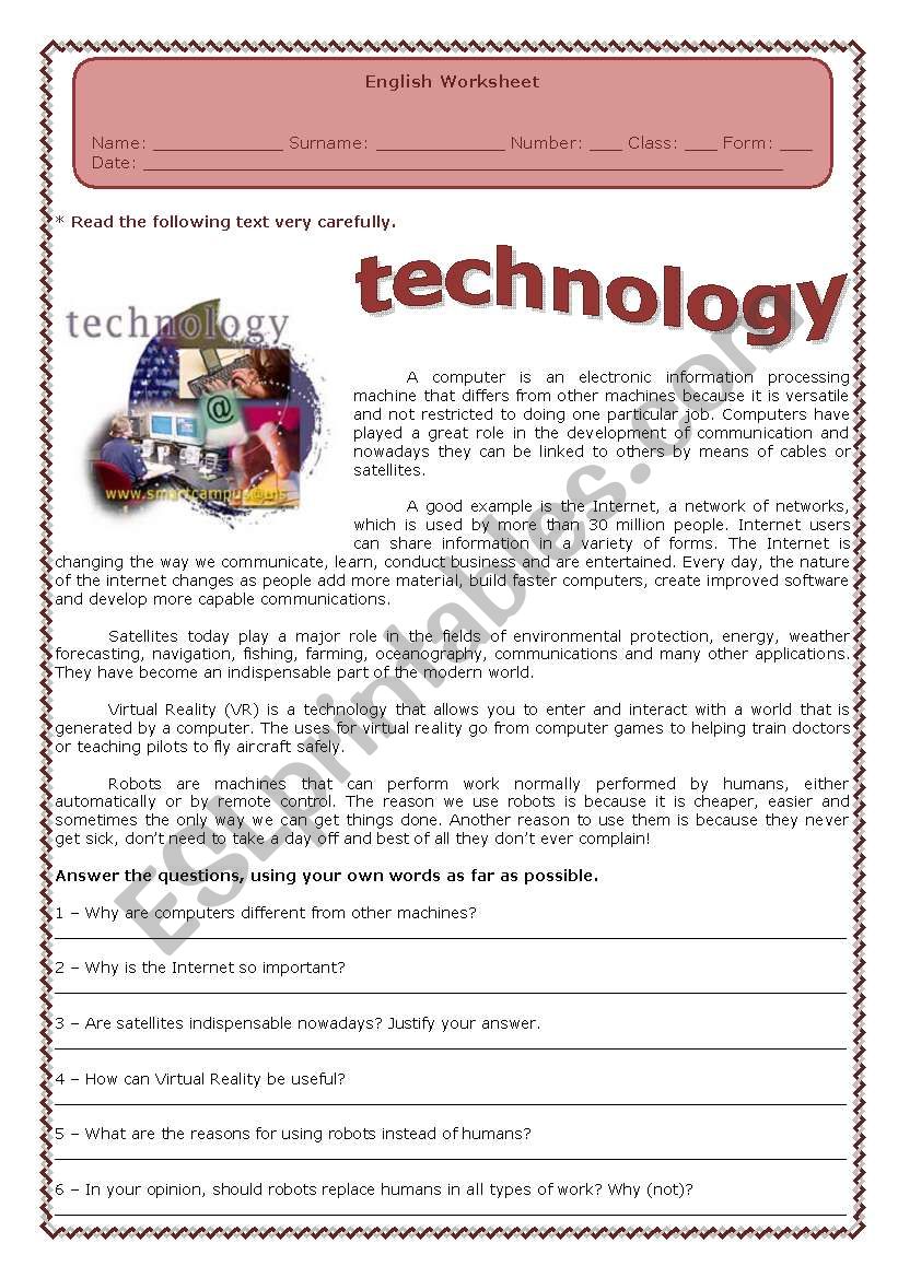 TECHNOLOGY worksheet