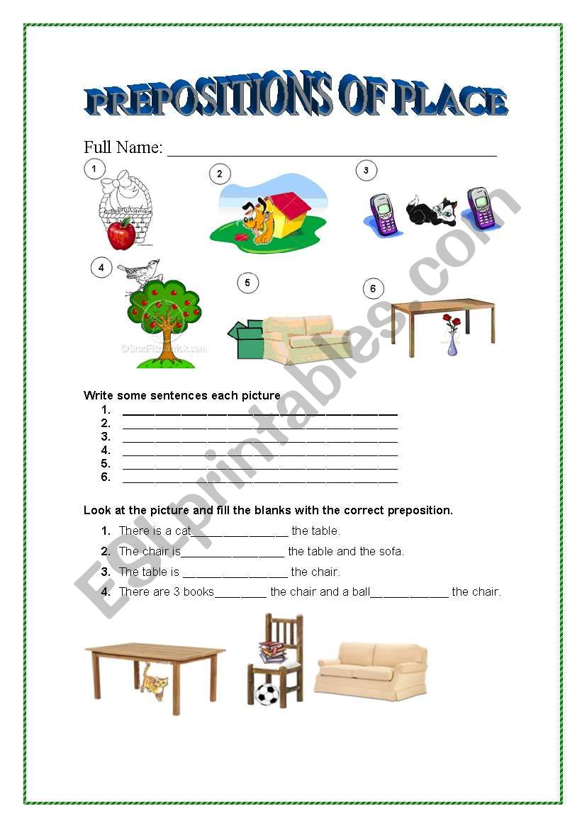 prepositions of place worksheet