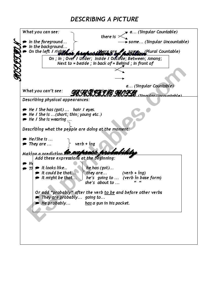 Describing a picture worksheet