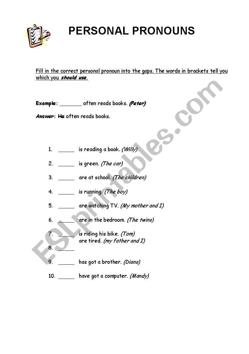 Personal pronouns worksheet