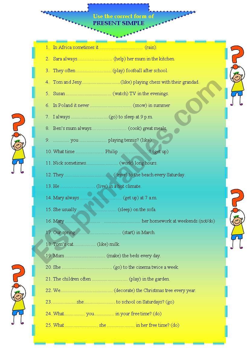 Present Simple practice worksheet