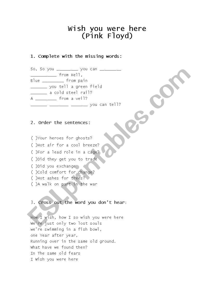 Wish you were here worksheet