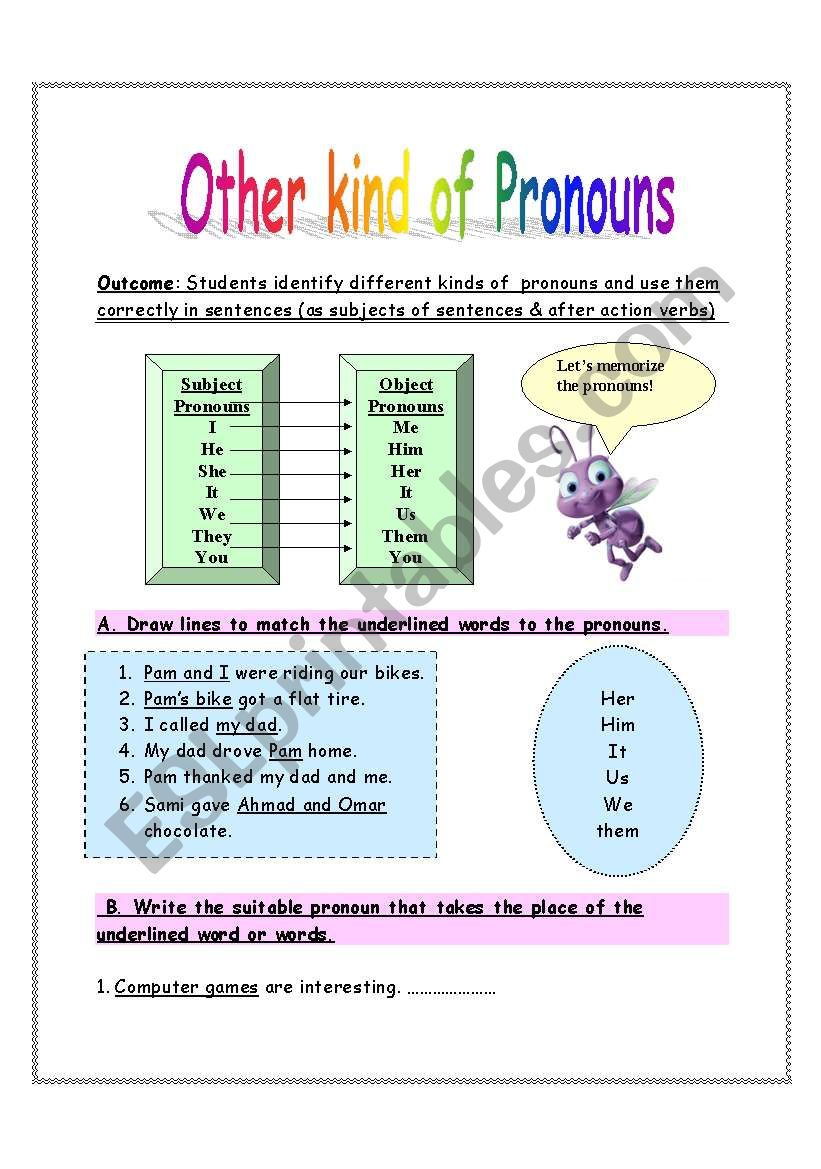subject & object pronouns worksheet