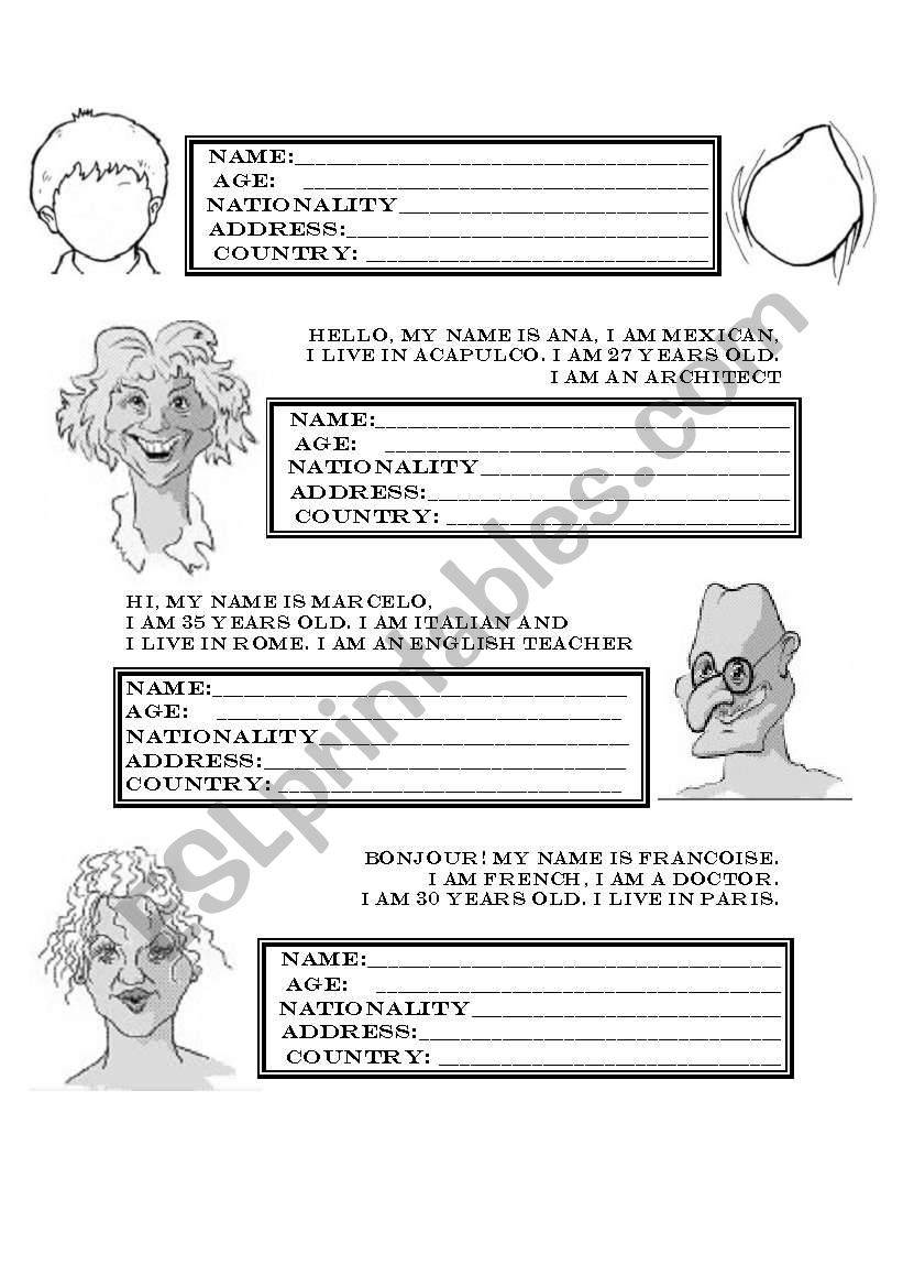 Personal Information worksheet