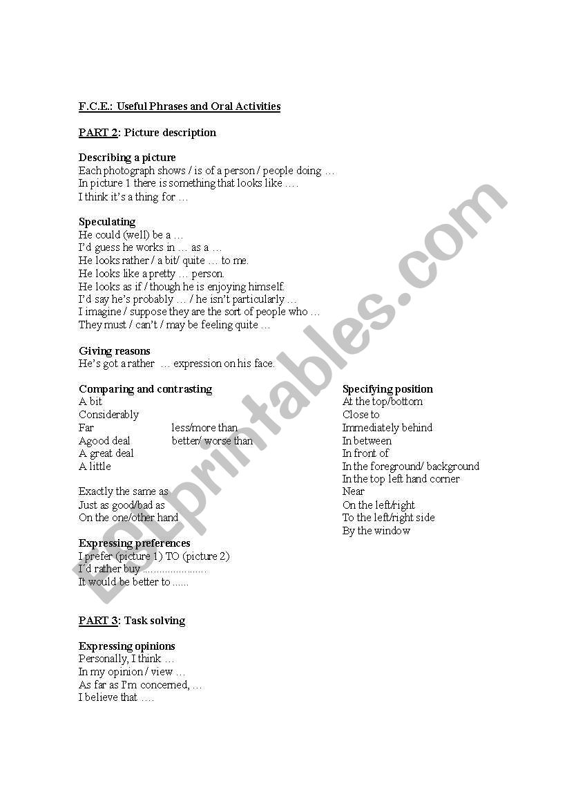 FCE Practice for the speaking part