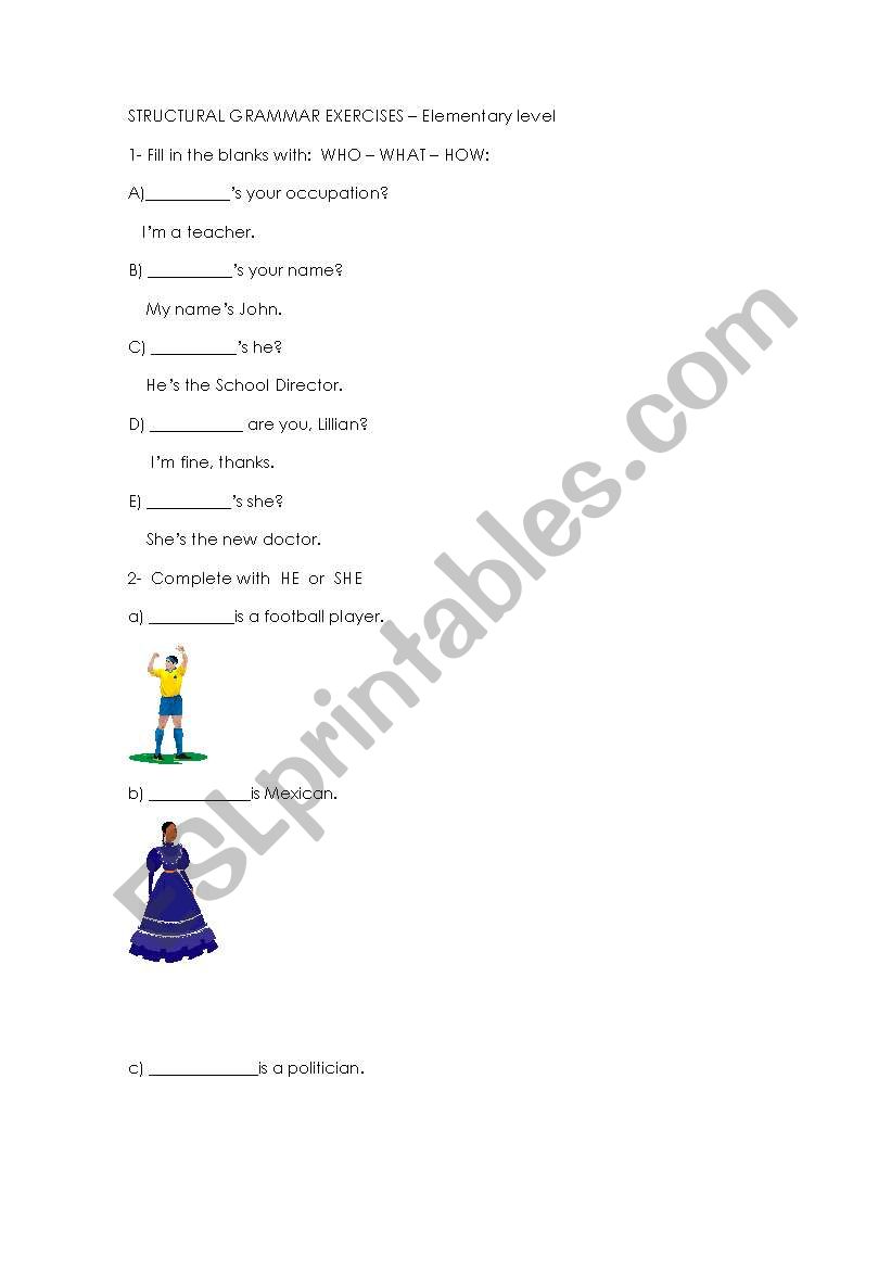 Structural Grammar Exercises worksheet