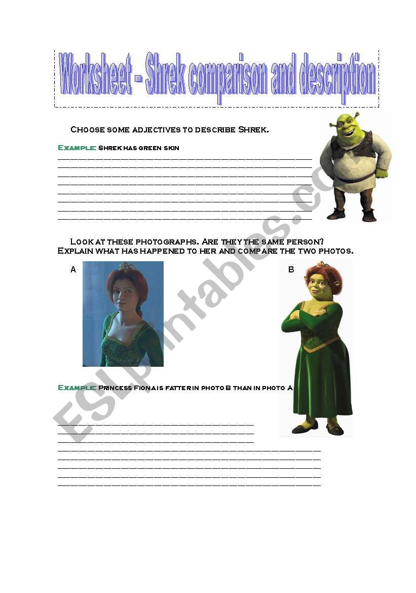 Shrek- Comparative adjectives and description