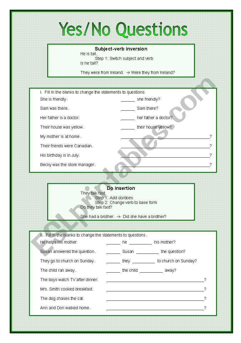 Yes/No Question Review-color worksheet
