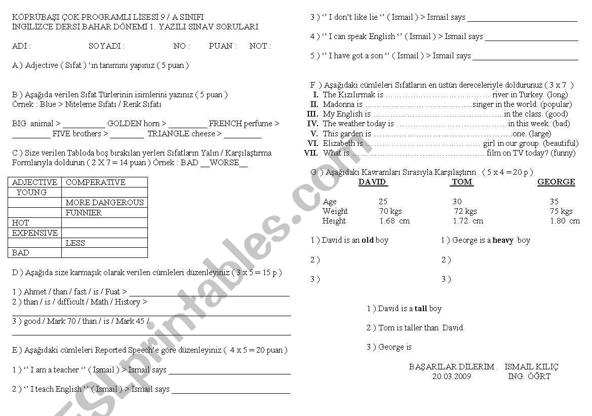 Exam text worksheet