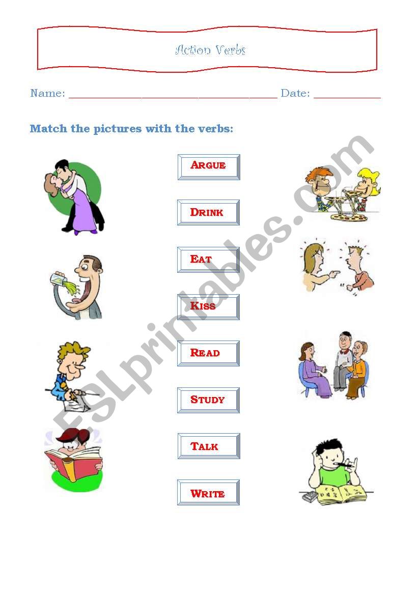 Action verbs Worksheets for Kids. Opposite verbs Match the verbs and pictures buy a House.