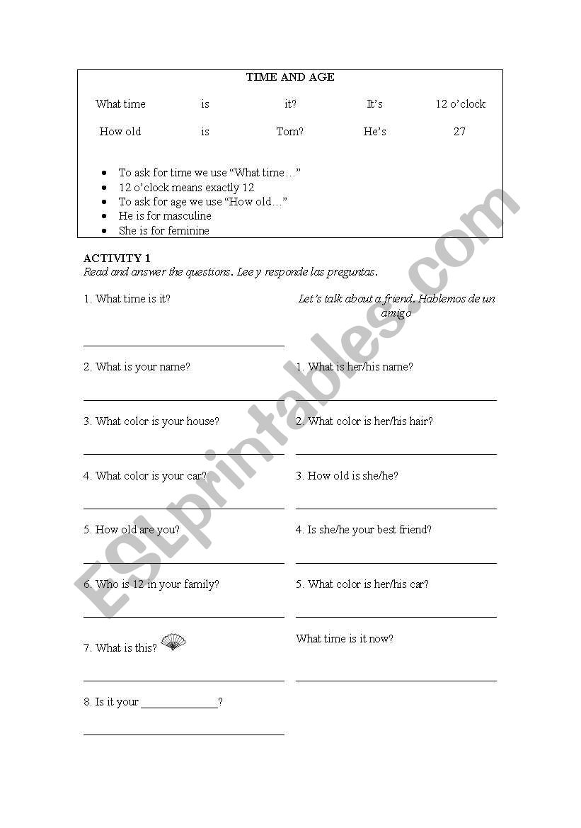 Time and Age worksheet