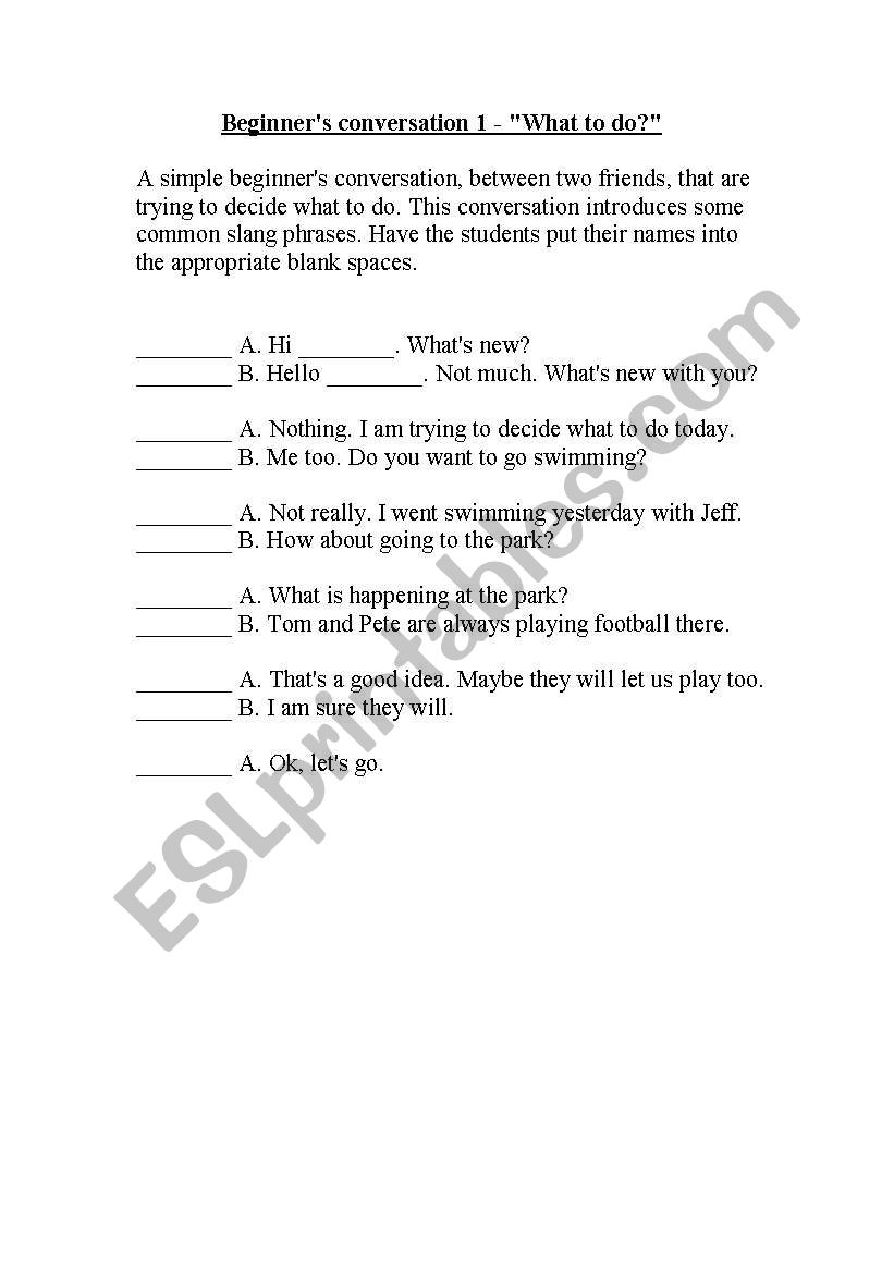 What to do? worksheet