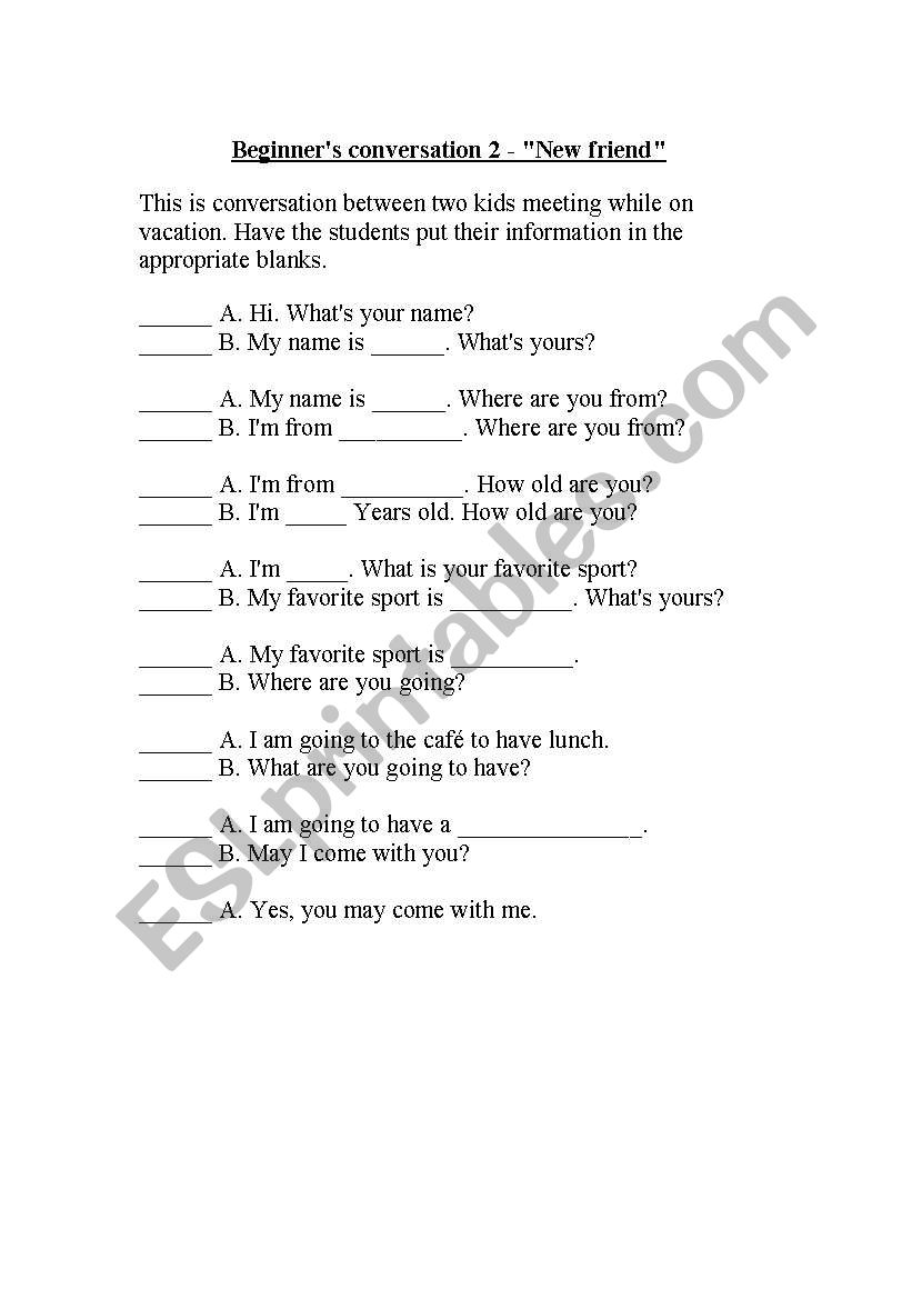 New friend worksheet