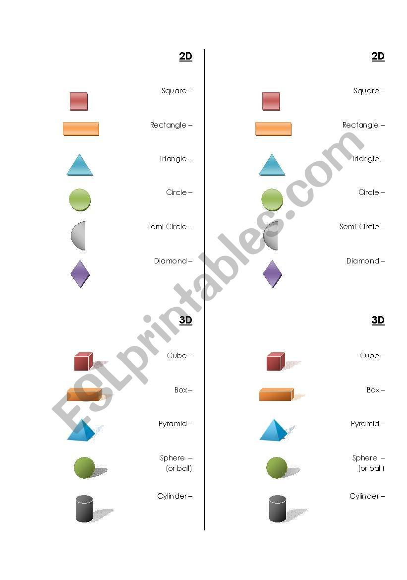 2D and 3D Shapes worksheet