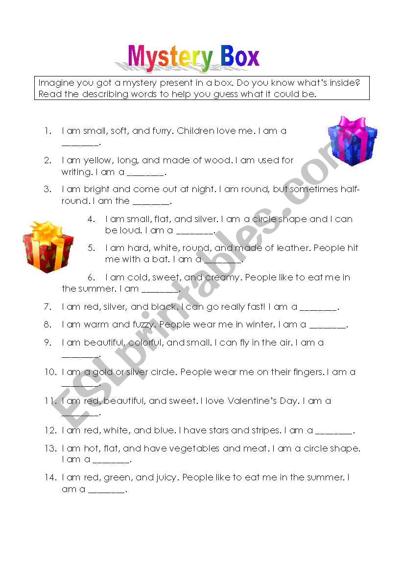 Mystery Gift - Adjectives and Nouns worksheet