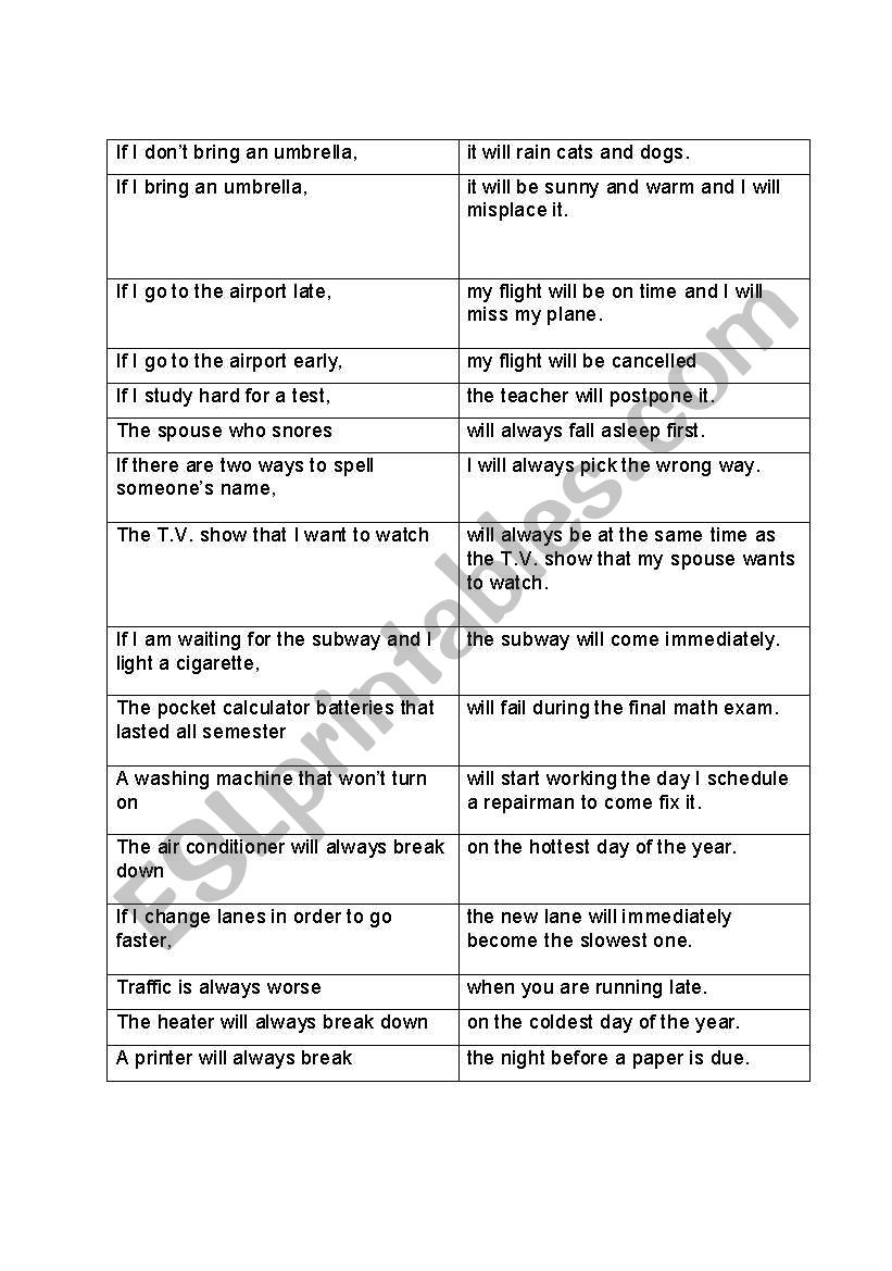 Matching Murphys Laws  worksheet